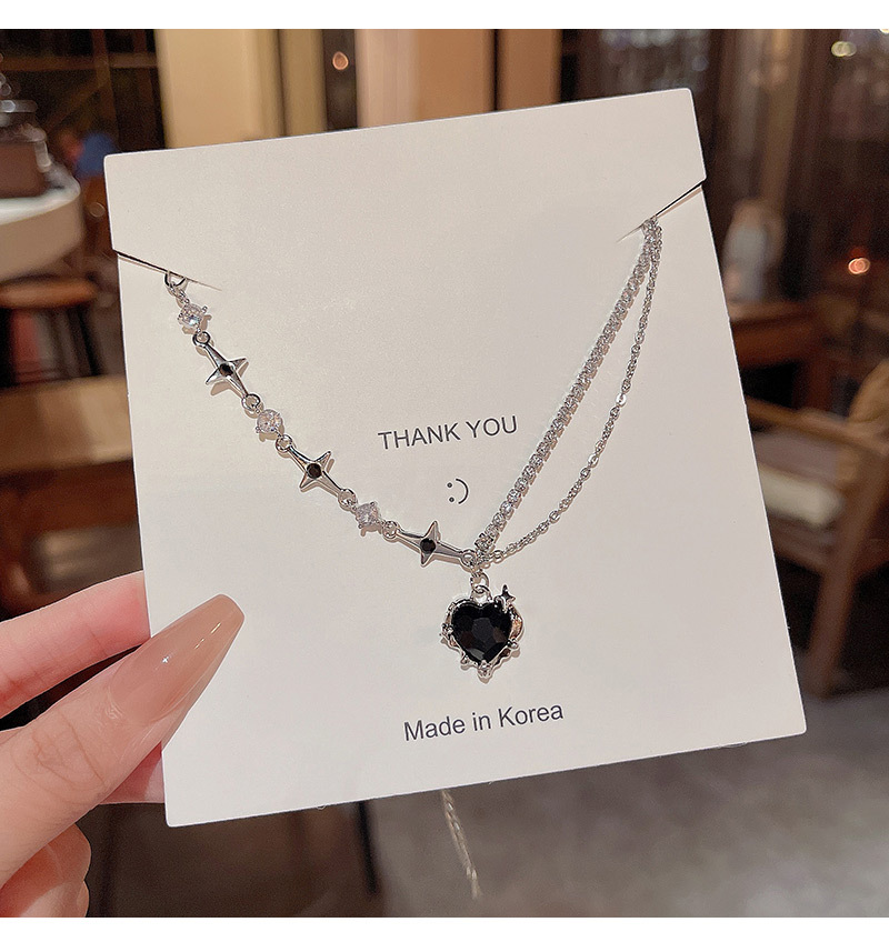 Fashion Heart Shape Titanium Steel Plating Zircon Pendant Necklace 1 Piece