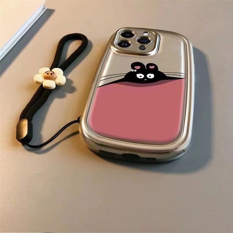 Dibujos animados galvanizado rosa gato lindo para iPhone 13 funda para teléfono móvil 15ProMax Apple 14 hembra 12 cordón