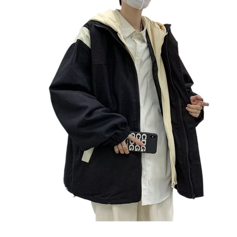 Casual todo-fósforo otoño suelto de gran tamaño falso chaqueta de dos piezas para hombres estilo de Hong Kong jóvenes estudiantes moda moda para hombres