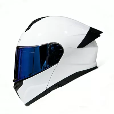 Motosiklet kaskı (dəbilqə) | motorcycle open-face helmet for men - ceramic-white-blue-coated-mirror-m-54-55