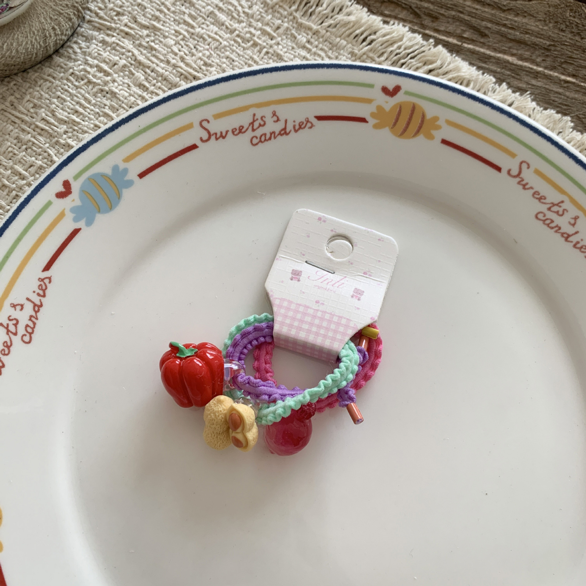 Sugar Pear ropa infantil para niñas anillo de cabello de intestino lindo 2026 cuerda de cabello de fruta infantil accesorios de cabello de cuerda de cabello