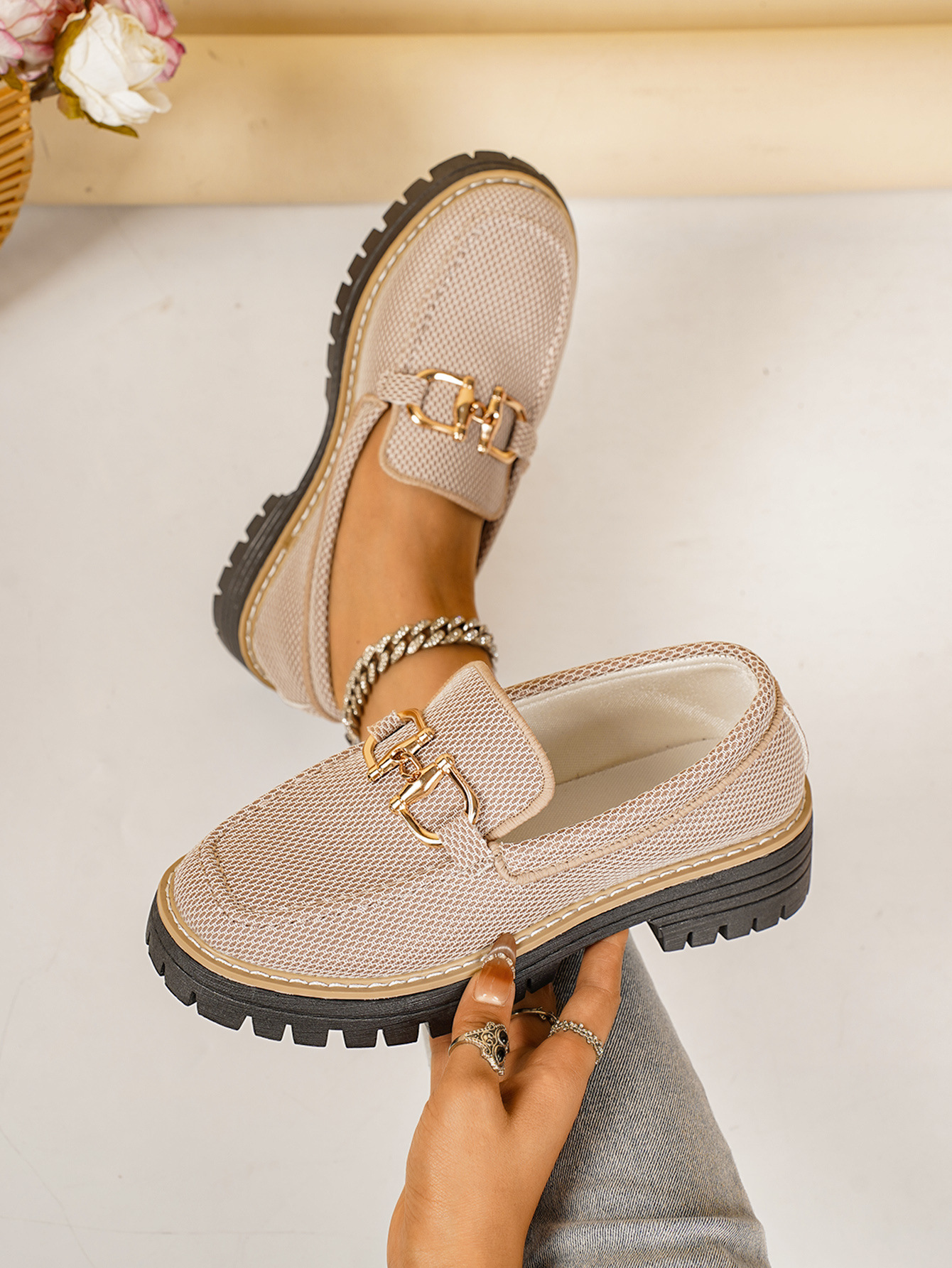 Mocassini donna in rete con catena stile britannico eleganti_voghion.com