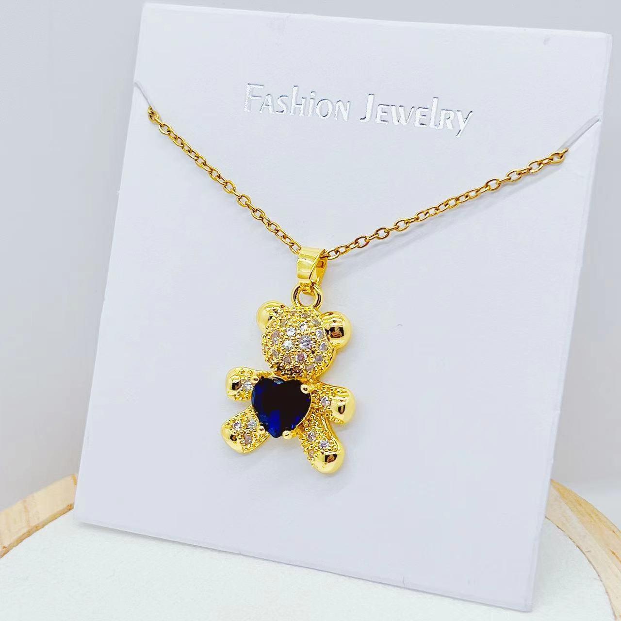 Fashion Bear Copper Plating Inlay Zircon Pendant Necklace 1 Piece