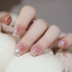 X319假指甲貼片可拆卸穿戴甲氣質高級腮紅碎碎冰手工封層光療美甲