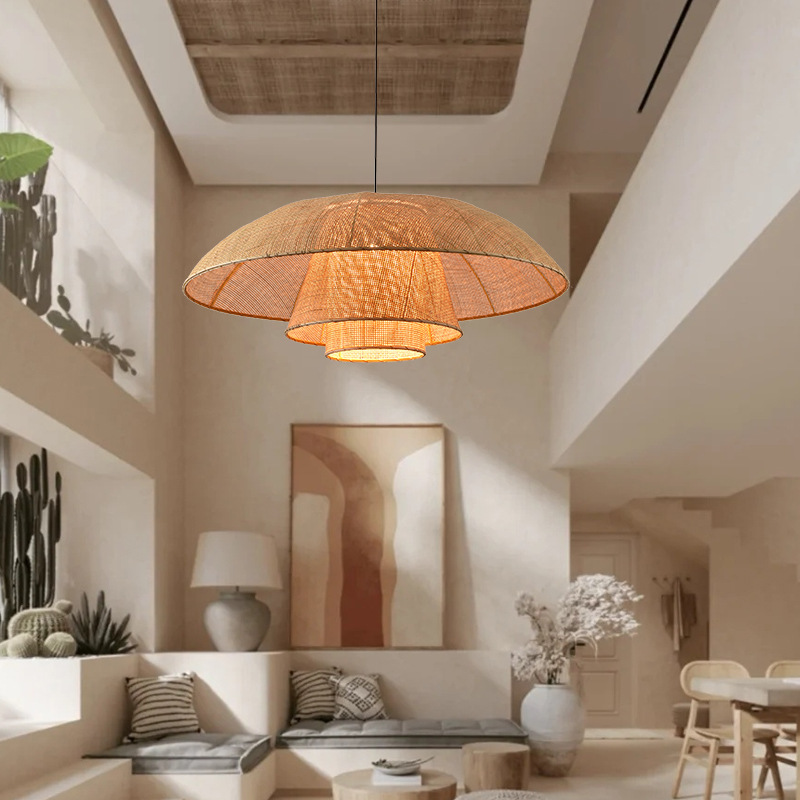 Araña de ratán de estilo japonés, bar restaurante de estilo Miji, sala de estar B & B sala de té de entrada, lámpara de ratán de hotel Zen