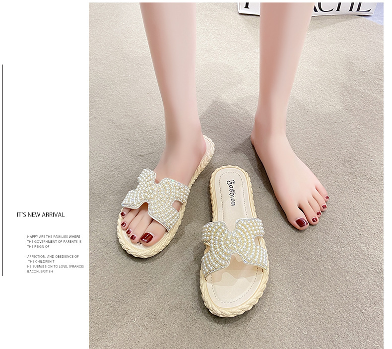 High Value Pearl Sandals For Summer Outerwear Stylish Flat Comfortable Slippers Vacation Shopping Beach Non Slip_voghion.com