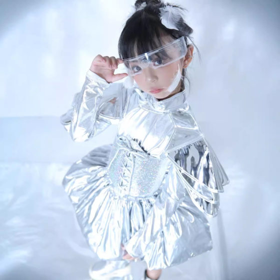 Girls' silver Technology Sense Motorcycle Style Children's Show PK Competition Fashion Clothing Girls' Cool Jazz Dance Clothing Hepburn Sports