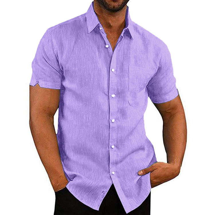 2024 8color summer lapel solid short sleeved button up shirt men's clothing_voghion.com