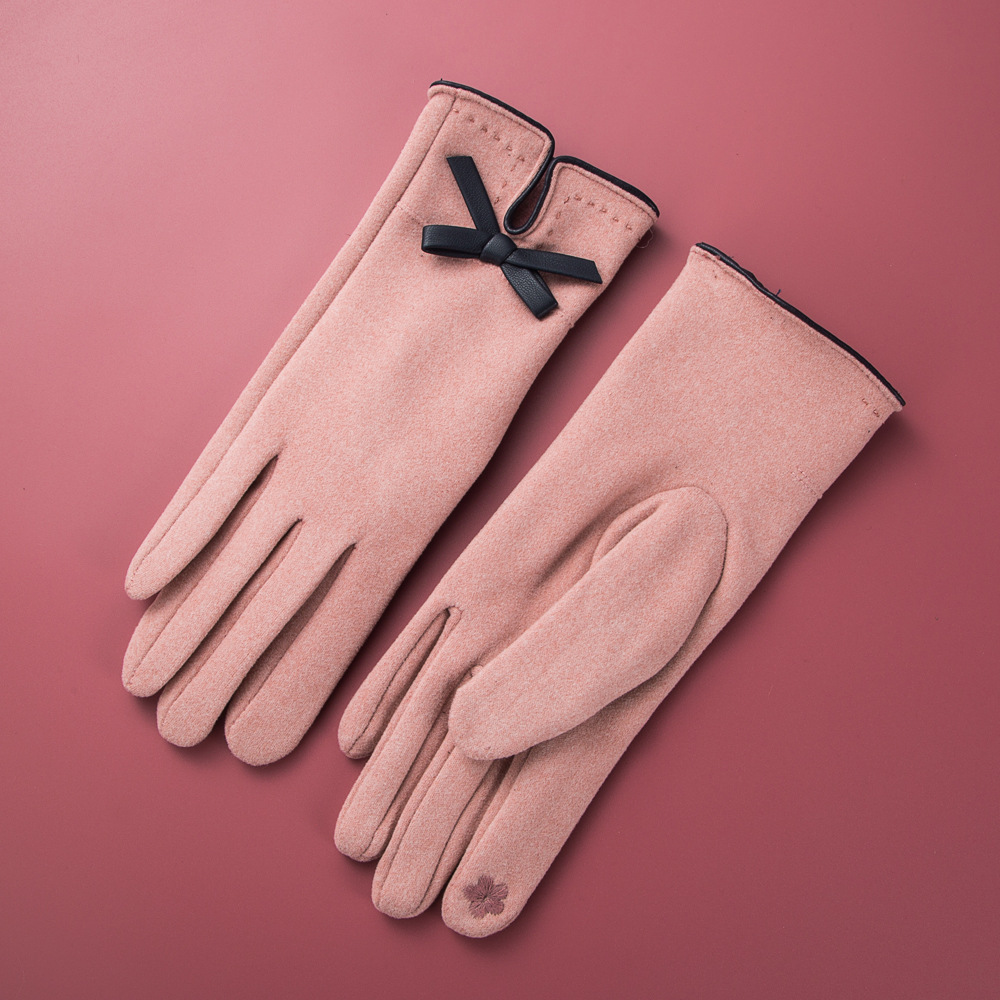 New Simple Bow Gloves Female Autumn And Winter Warm Points Finger Touch Screen Gloves display picture 5