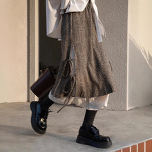 复古日系棕色半身裙女早春新款美拉德不规则通勤百搭休闲中长裙子