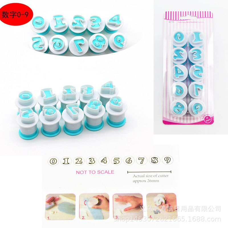Qikai 26P mayúsculas y minúsculas letra número biscuit primavera molde fondant cake impresión plástico en stock