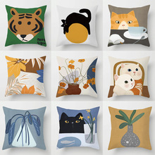 北欧简约卡通动物猫咪毛绒汽车抱枕沙发飘窗靠垫套外贸跨境抱枕套