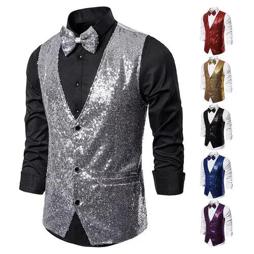 Men's Fashion Stage Performance Suit with Small Spangles, Maje Suit Jacket, Men's Host and Emcee Vest, Studio Vest for Photographers