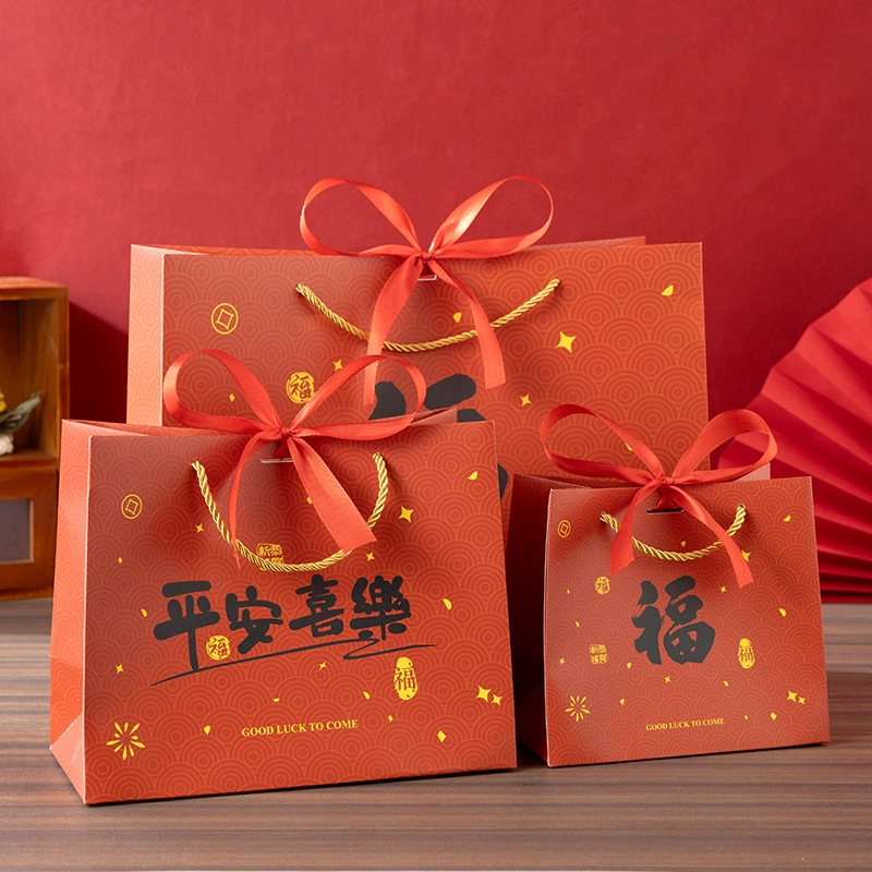 Подарочный пакет к Новому году 2026, деловой подарочный пакет, креативный красный пакет с символикой мира и радости, ручная упаковка