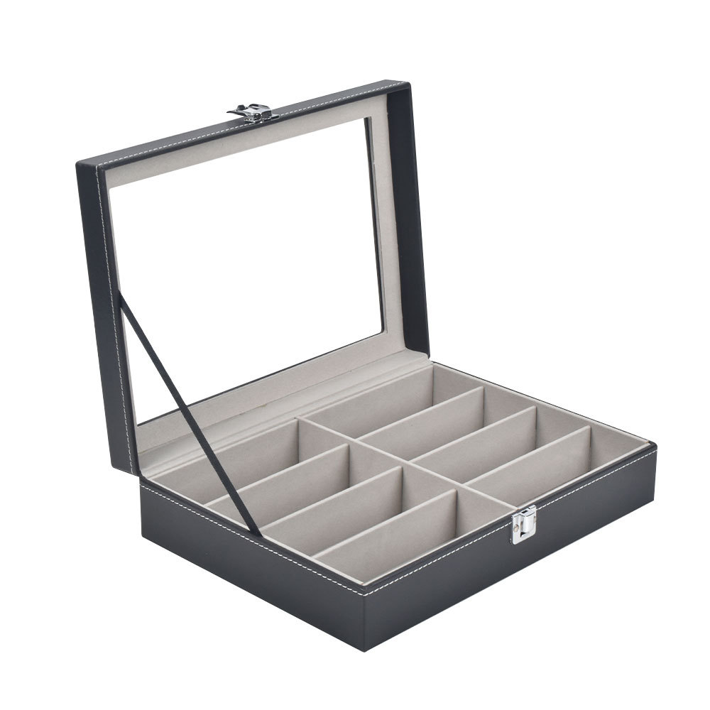 Caja de almacenamiento de reloj de gama alta de cuero PU, techo corredizo transparente, caja de exhibición de reloj con hebilla japonesa, caja de embalaje de almacenamiento de gafas