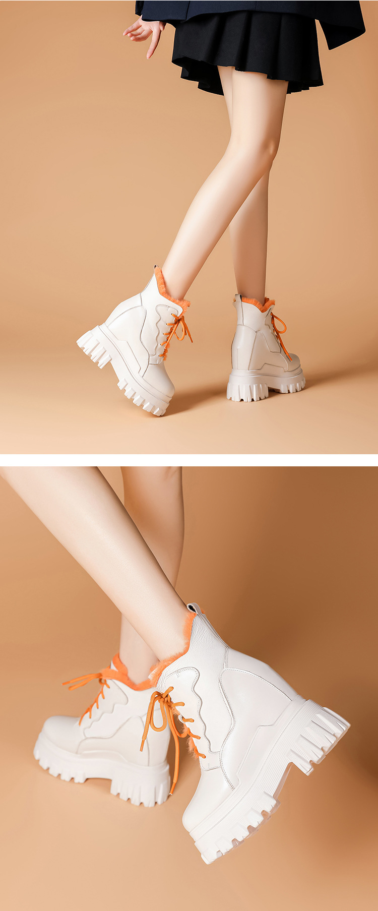 Boot nữ cổ cao ôm bắp chân đế dày lót nhung ấm áp — Màu đen lót nhung chi tiết 2