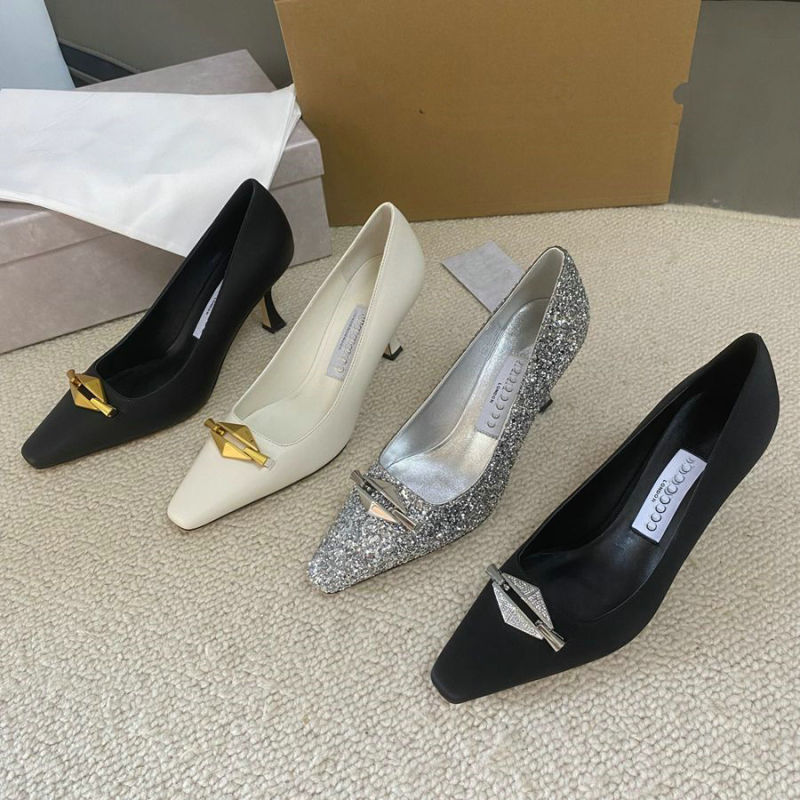 Cinderella Crystal Slippers! New Season New Elme Hardware Decorated High Heels Square Toe Shallow Mouth Versatile Fashion Shoes