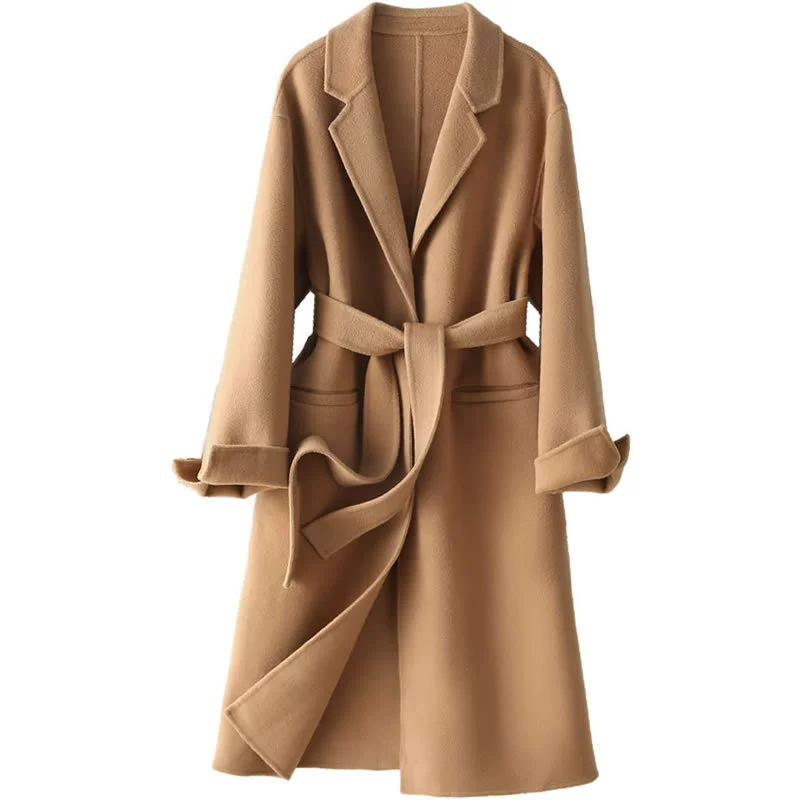 Double-sided demi-season long cashmere, suit, woolen coat, maxi length, loose fit