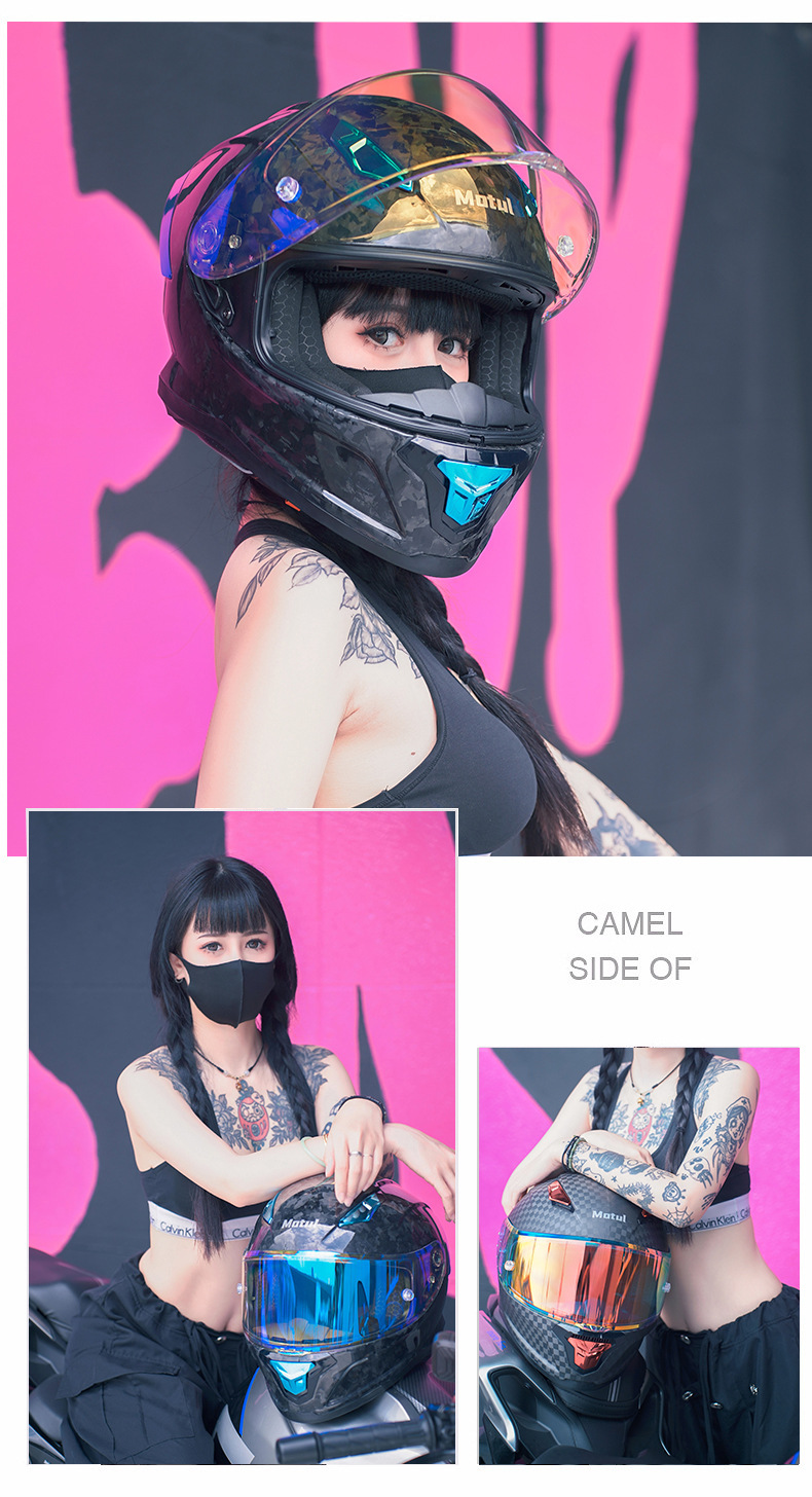 Carbon Fiber Motorcycle Helmet for Men and Women, Suitable for All Seasons, Full-Face Motorcycle Helmet with 3C Certification, Scooter Cruise Helmet