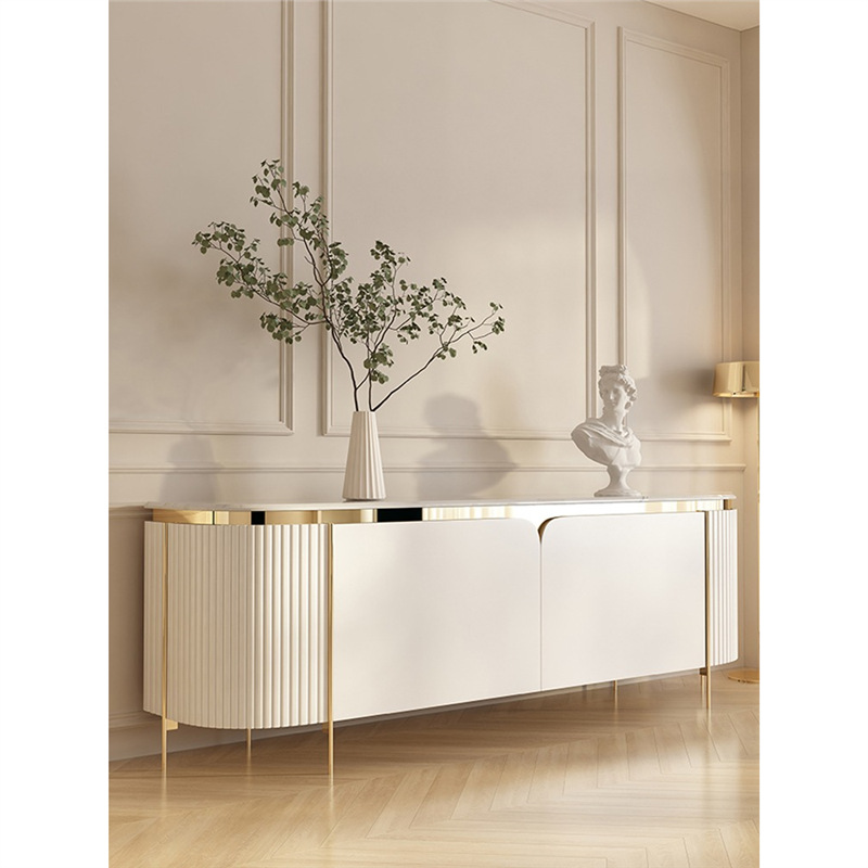 轻奢岩板电视柜茶几组合简约现代客厅影视墙柜卧室白色储物地柜