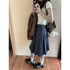 山力達迪韓系学院風レトロ格子縞スカート女性秋ハイウエストミディアムスカートA