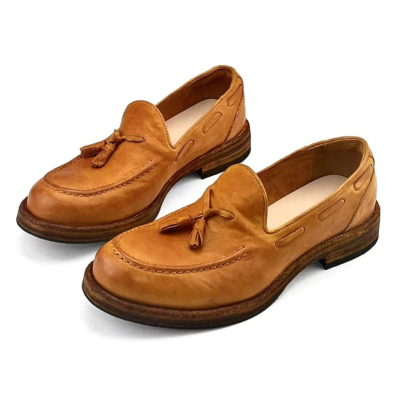 Мужская обувь Goodyear ручной работы из натуральной выстиранной лошадиной кожи, Мужская винтажная антикварная кожаная обувь, без шнуровки, лефу, обувь для мужчин