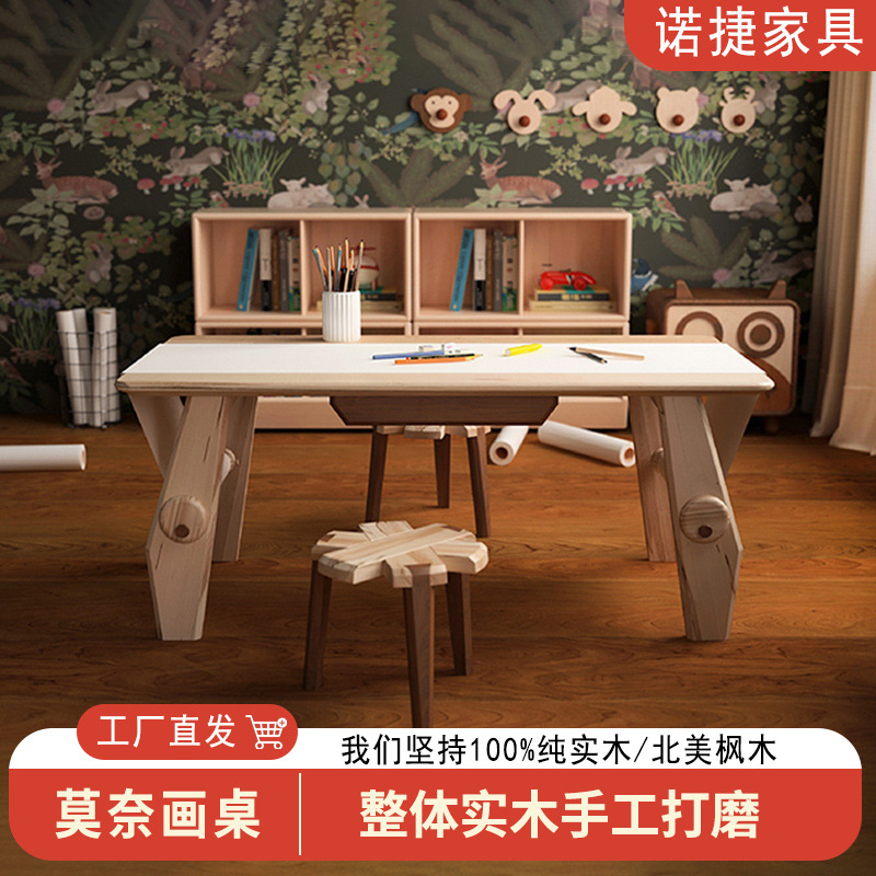 Children's Learning Table Monet Painting Table Kindergarten Handmade Painting Desk Children's Art Graffiti Table Solid Wood Children's Table