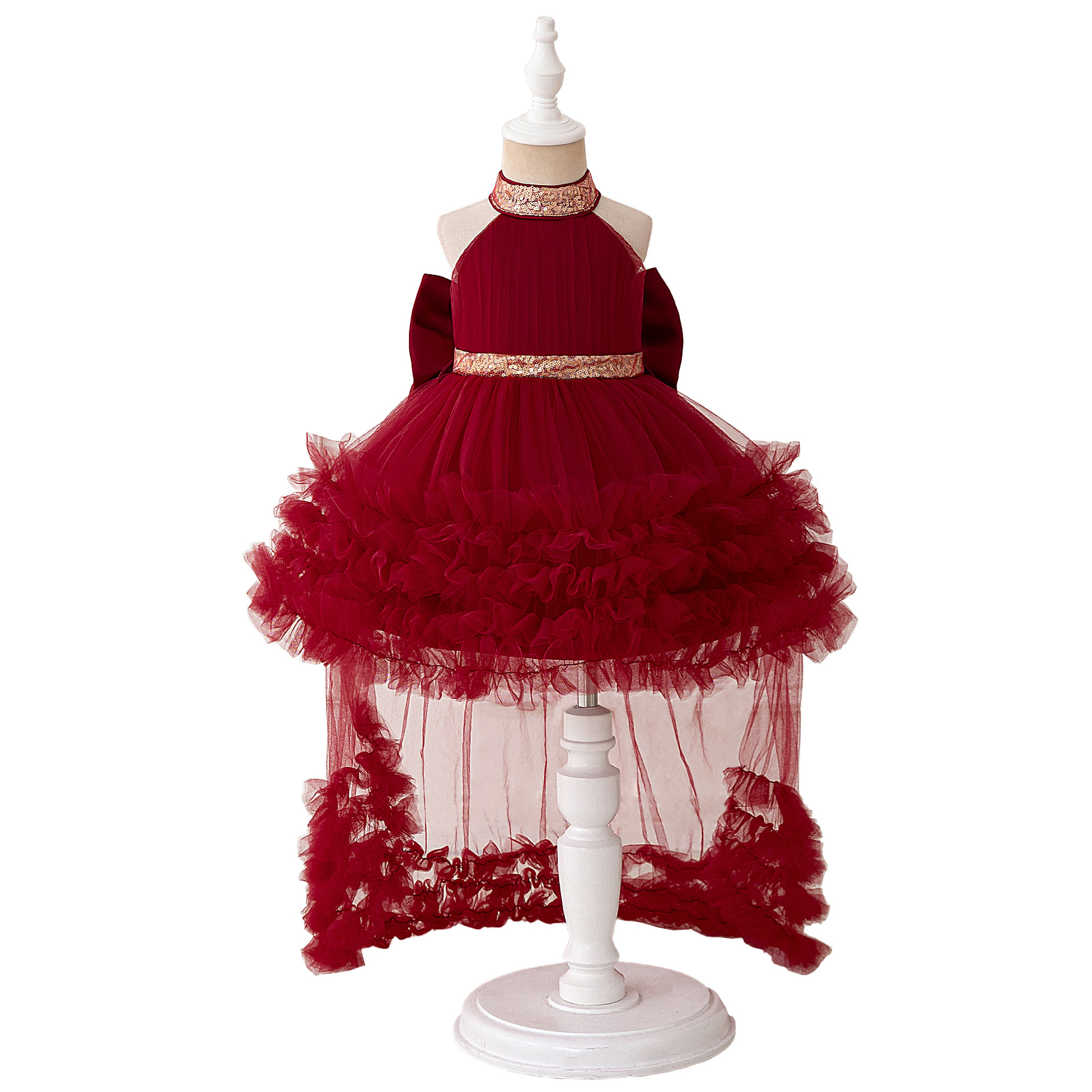 2026 nuevo vestido de princesa de malla de niñas vestido de noche sin mangas colgando el cuello vestido de niños vestido de espectáculo en stock
