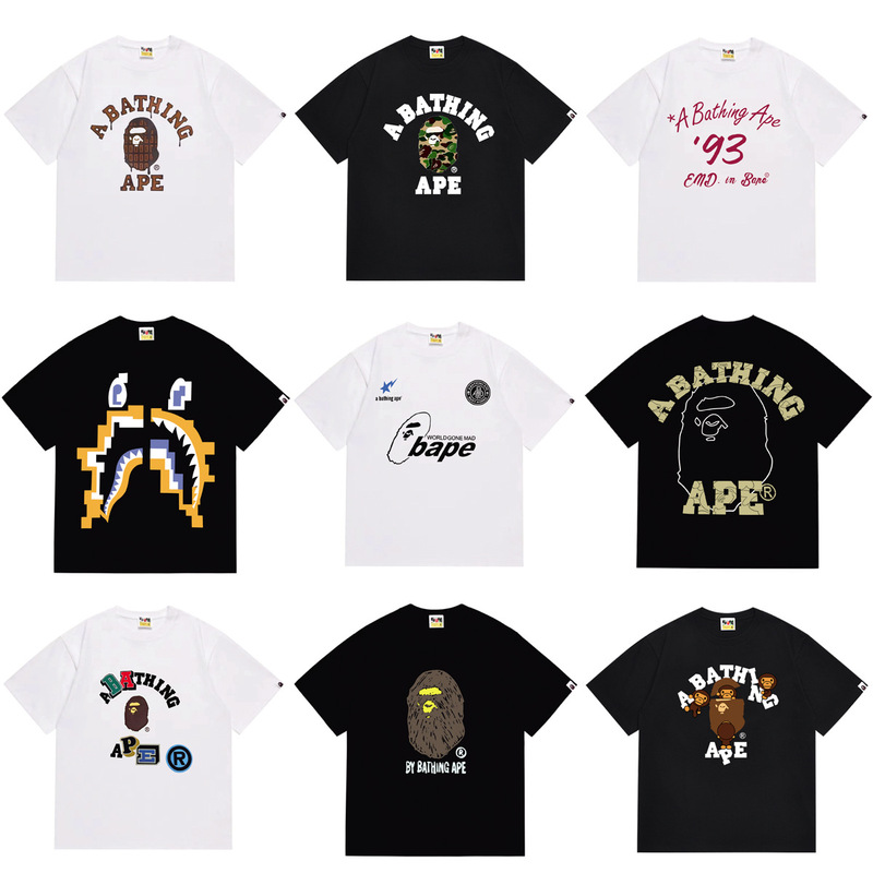 Cross-Border Supply of Trendy Brand Bape Ape Head Short-Sleeved One-Piece Wholesale 270g Shark Top Half-Sleeved T-Shirt 8A