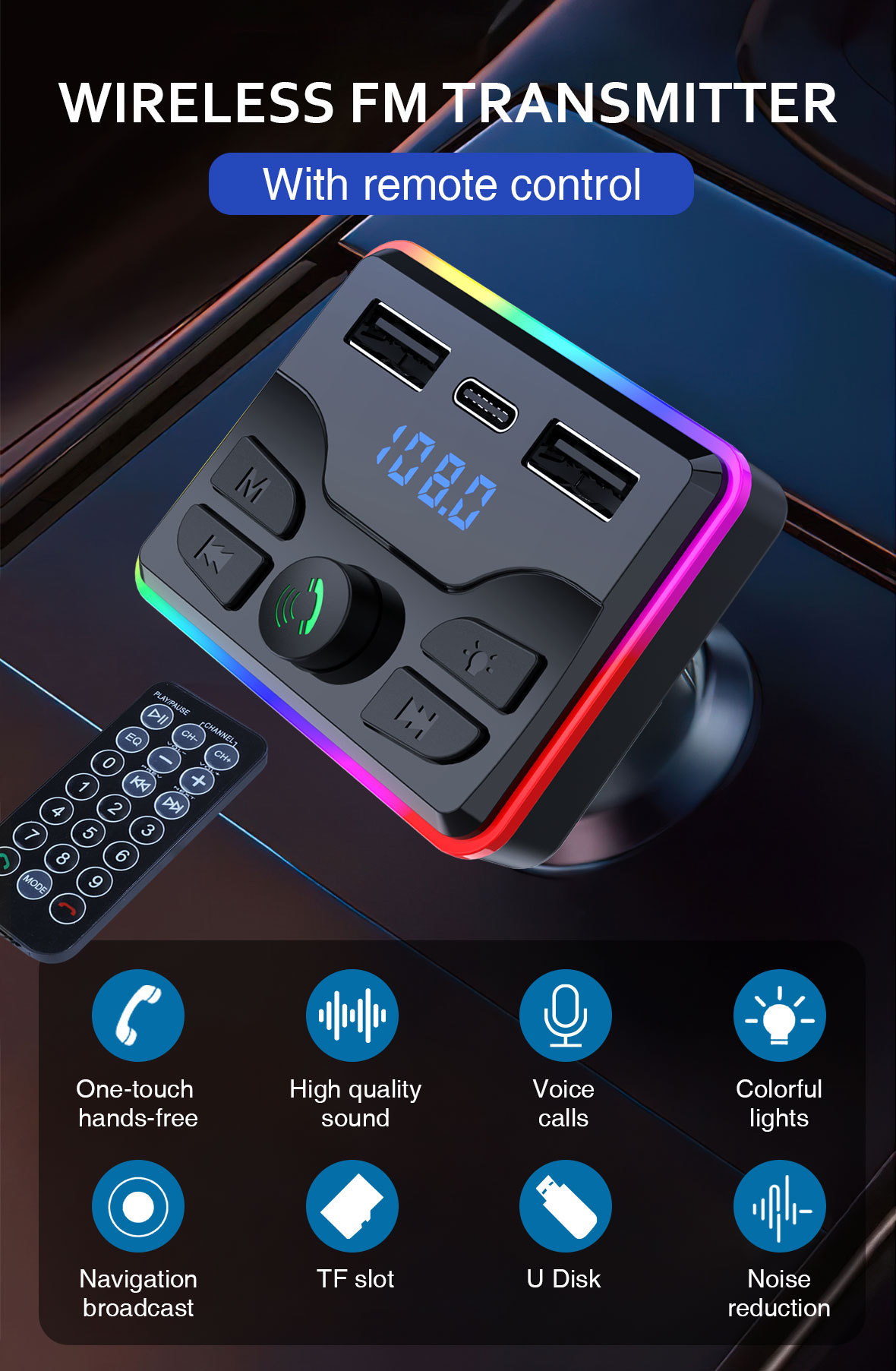 M51 car mp3 bluetooth player U disk music PD charger fast charge hands-free call receiver FM transmitter