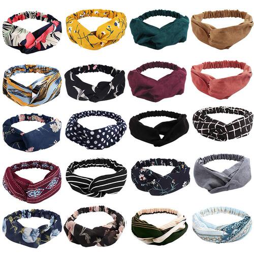 Japanese and Korean hair accessories retro polka dot print wide-brimmed cross hair band sweet simple headscarf elastic hair band headband