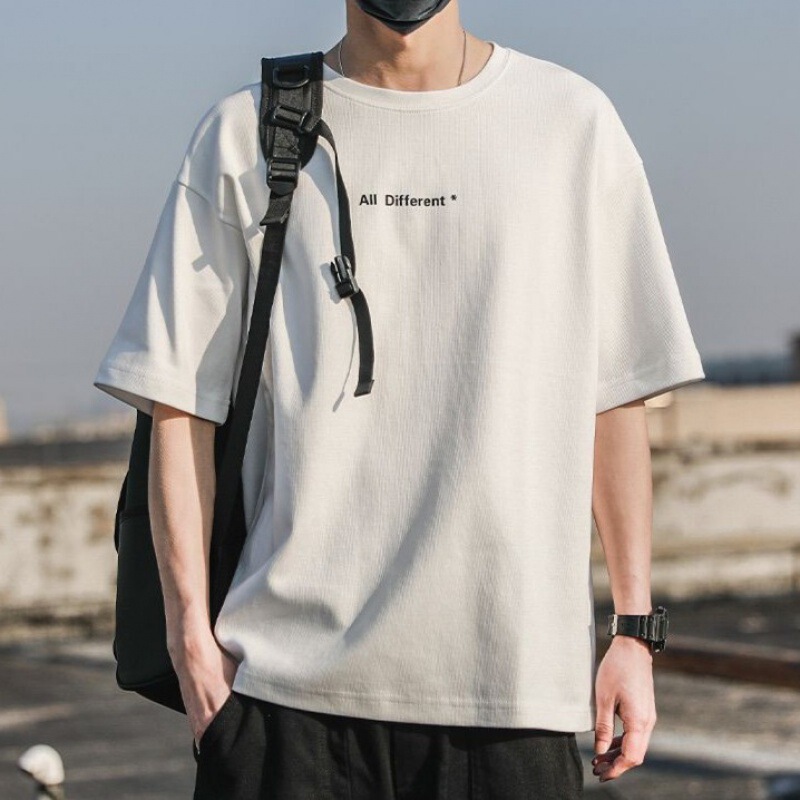 Pure Cotton Heavy Heavy Heavy Loose Pure Cotton White Short-sleeved Boys Base Shirt Solid Color T-shirt Men's Inner Wear Hong Kong Style