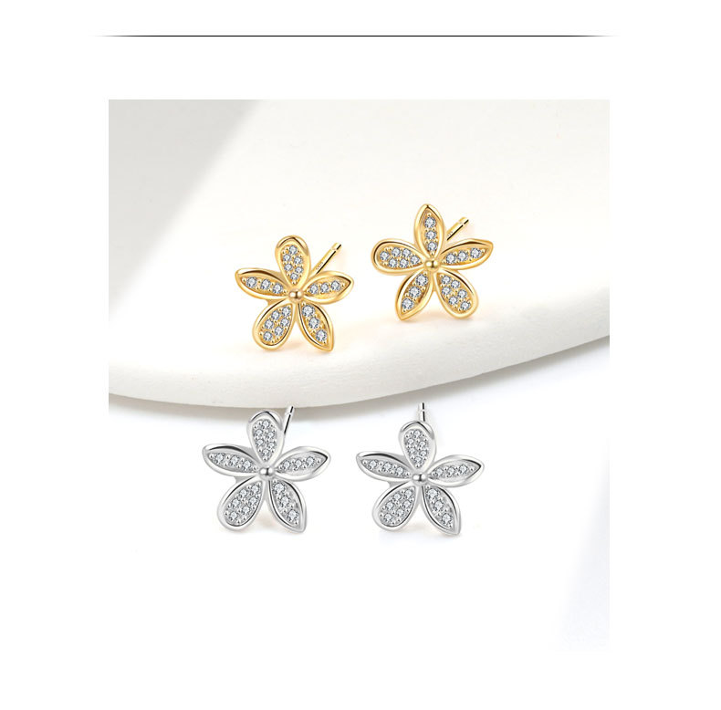 Zircon Inlay Material 1 Pair 18K Gold Plated 925 Sterling Silver Zircon 925 Sterling Silver Earrings Flower Ear Studs