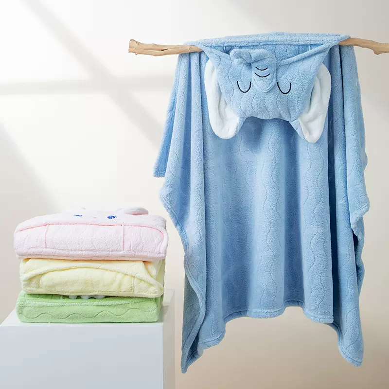 珊瑚绒浴巾斗篷卡通带帽一件代发不掉毛吸水披风加厚可爱卡通