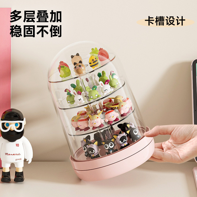 可愛い収納ボックス 透明 大容量 ミニチュア食品玩具 フィギュア ブラインドボックス ディスプレイボックス 多層回転式卓上収納ラック|undefined