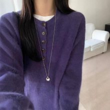 慵懒风设计感亨利领软糯兔毛毛衣女秋冬新款宽松套头针织衫上衣潮