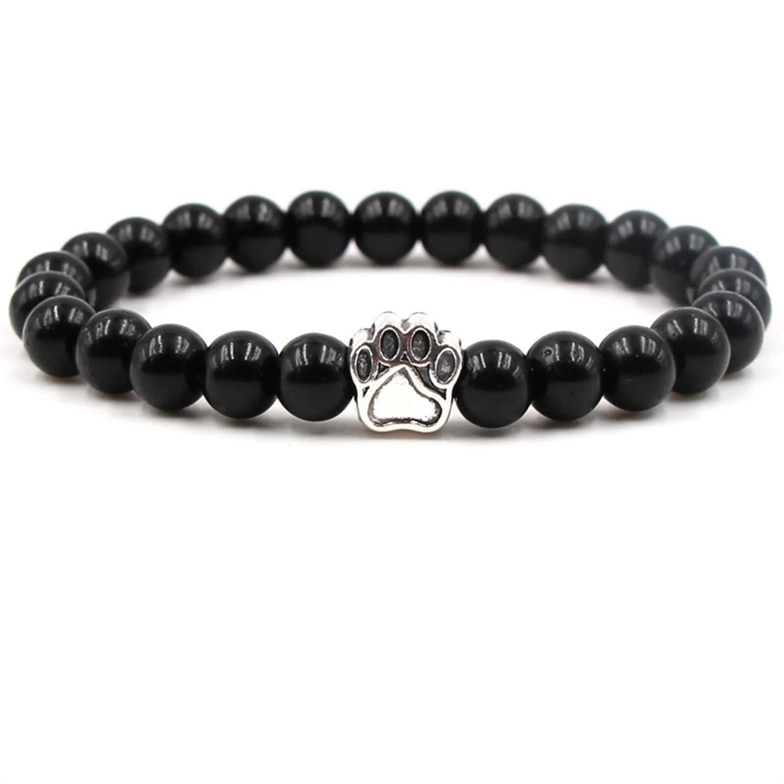 Bracelet en perles obsidienne et turquoise motif patte chien_voghion.com