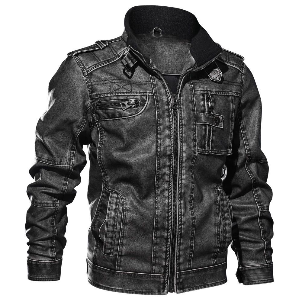 Spring new men's leather coat street personality 3D motorcycle suit washing PU leather jacket men