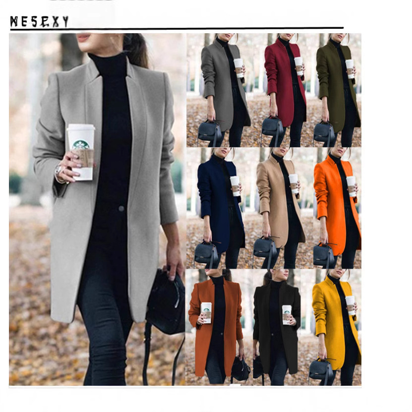 Demi-season fashionable solid color woolen coat