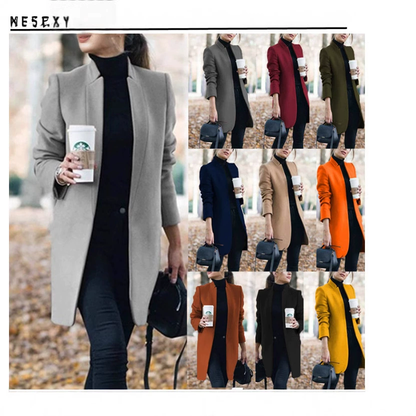 2025 AliExpress Amazon eBay осень-зима новая европейская и американская мода однотонное шерстяное пальто с воротником-стойкой в наличии.