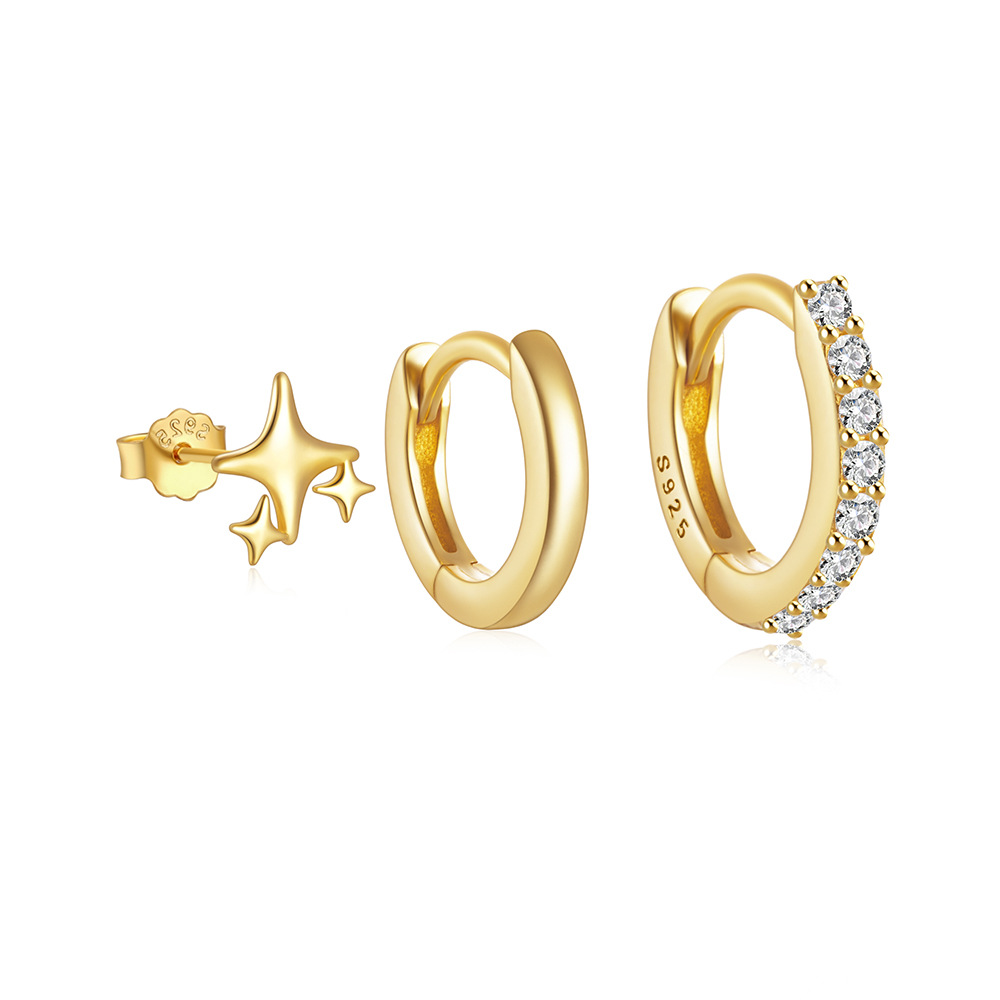 3g Weight Hoop Earrings, Ear Studs Classification 1 Set Quantity Daily Occasion 925 Sterling Silver Material Star, Butterfly Pattern Women's Gender Plating Design Simple Style Style 1 Set 925 Sterling Silver Star Butterfly Hoop Earrings Ear Studs 86