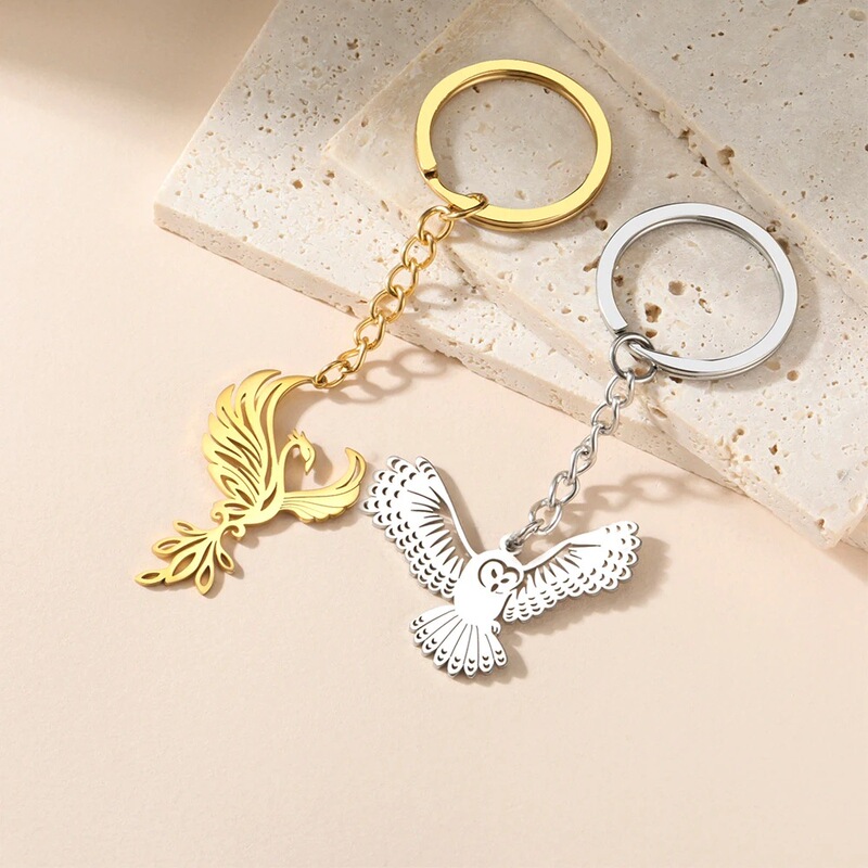 Phoenix Owl Pendant Keychain Stainless Steel Hollow Charm Car Keychain Fashion Animal Accessories Gift Phoenix Owl Pendant Keychain Stainless Steel Hollow Charm Car Keychain Fashion Animal Accessories Gift