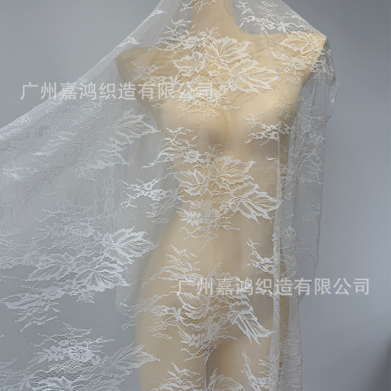 Tejido de encaje ligero de nylon 46g, cortado de hilo, tela de encaje, vestido de perlas, encaje