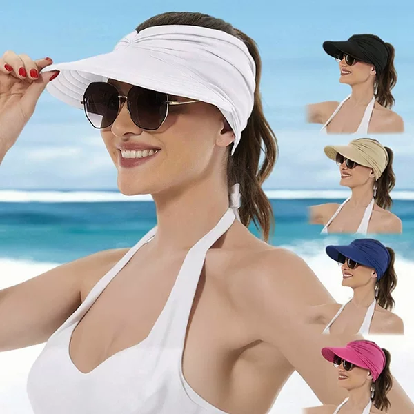 Cross-Border Spring and Summer Beach Sun Hats for Women, Foreign Trade Ponytail Open-Top Hats, Outdoor Sun Protection Sun Hats Wholesale