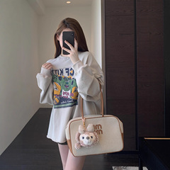 甜酷范 韩系减龄慵懒时髦卡通印花显瘦毛边卫衣女2025秋新G091104