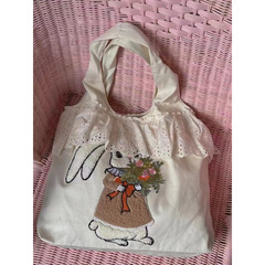 Summer Cute Bunny Bag Lace Edge Shoulder Bag Large Capacity Backless Canvas Bag Student School Handbag