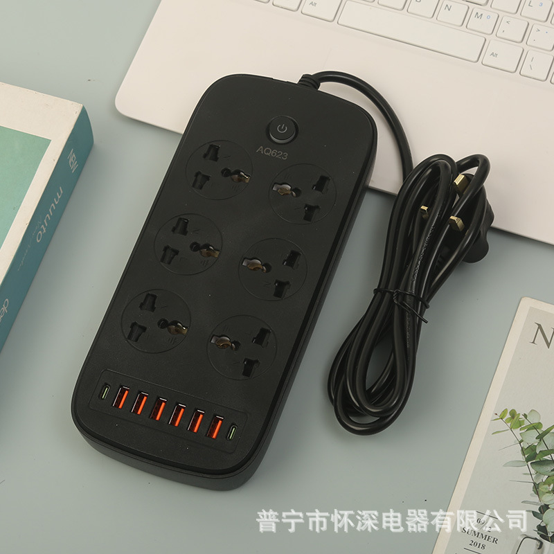 6USB + 2PD enchufe de comercio exterior en blanco y negro opcional con puerta de seguridad caja neutral embalaje estándar estadounidense, estándar británico y estándar europeo enchufe