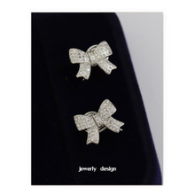 精致满钻蝴蝶结甜美微镶无耳洞蚊香盘耳夹气质简约百搭潮流轻奢