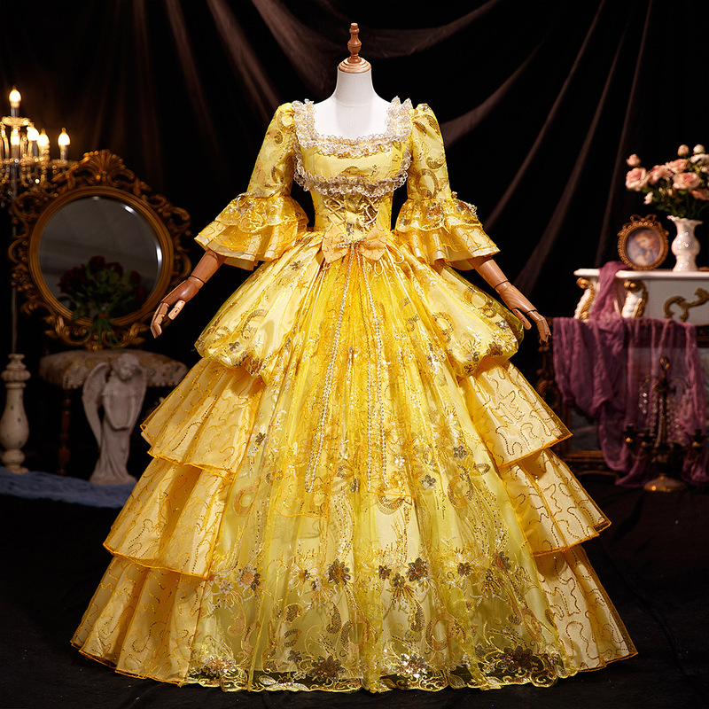Golden Princess Tutu Skirt Photo Studio Photo Tea Party Travel Photography European Renaissance Palace Dress Drama Performance Costume