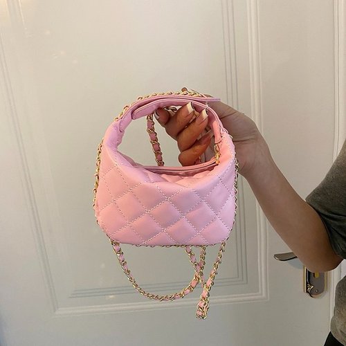 Leather Texture Diamond Grid Chain Mini Handbag for Women, Simple Chanel Style  Summer Unique Trend Shoulder Bag